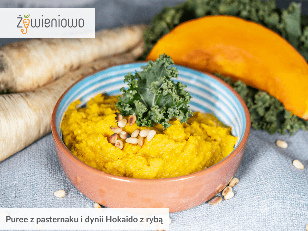Puree z&nbsp;pasternaku i&nbsp;dynii Hokaido z&nbsp;rybą.